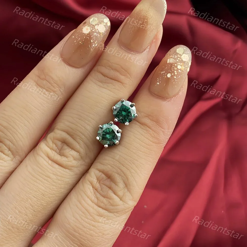 NEW Certified 2ct. t.w. Emerald Green Moissanite 6 Prone Solitaire Stud Earrings